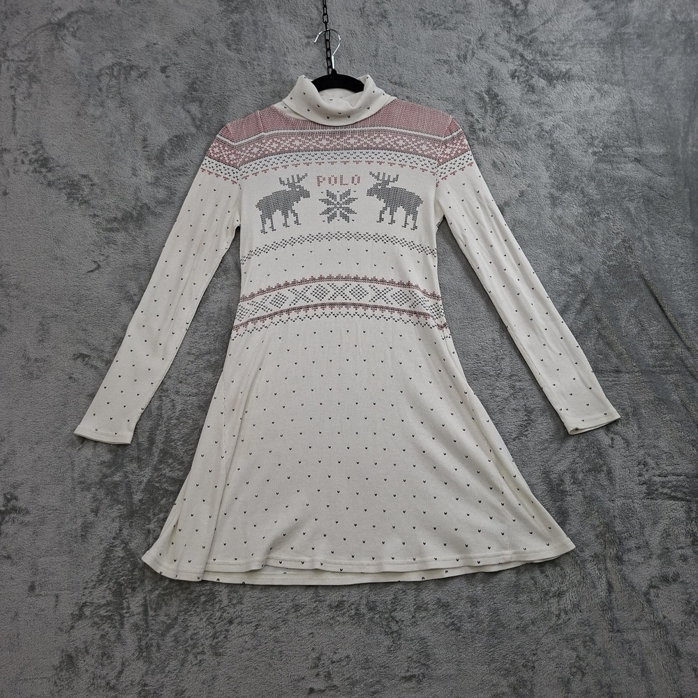 Polo Ralph Lauren Big‎ Girls Dress L Fair Isle Look Modal Roll Neck Logo